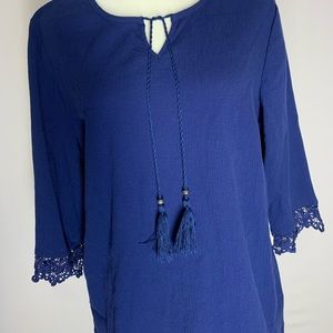 D&Co Denim & company blue blouse with tussles  XL